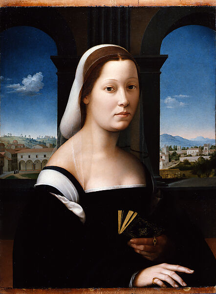 Portrait of a Woman (La Monaca), Ridolfo Ghirlandaio (Italian, Florence 1483–1561 Florence), Oil on wood panel 
