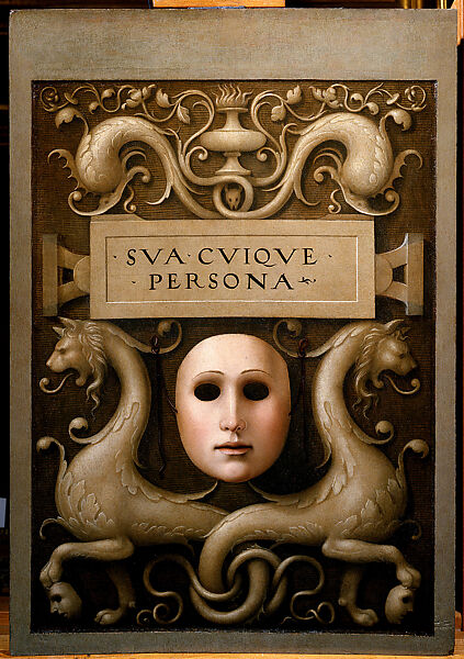 Cover with a Mask, Grotteschi, and Inscription, Ridolfo Ghirlandaio  Italian, Oil on panel