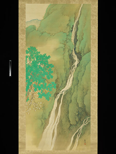 Four Perfect Views of Waterfalls, Tanaka Raishō (Japanese, 1866–1940), Set of four hanging scrolls; ink and color on silk, Japan