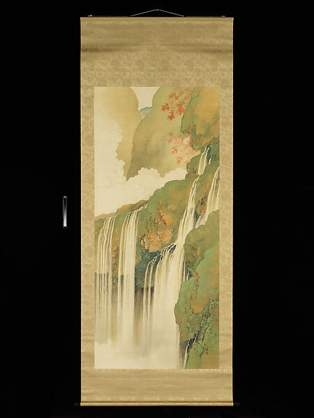 Four Perfect Views of Waterfalls, Tanaka Raishō (Japanese, 1866–1940), Set of four hanging scrolls; ink and color on silk, Japan