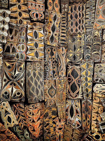 Ceremonial House Ceiling, Sago palm spathe, paint, wood, Kwoma people