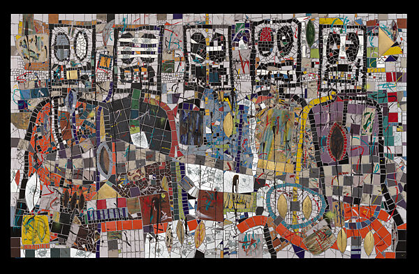 The Broken Five, Rashid Johnson (American, born Chicago, Illinois, 1977), Ceramic, mirrored glass, spray paint, wood, brass, oil stick, black soap, and wax 