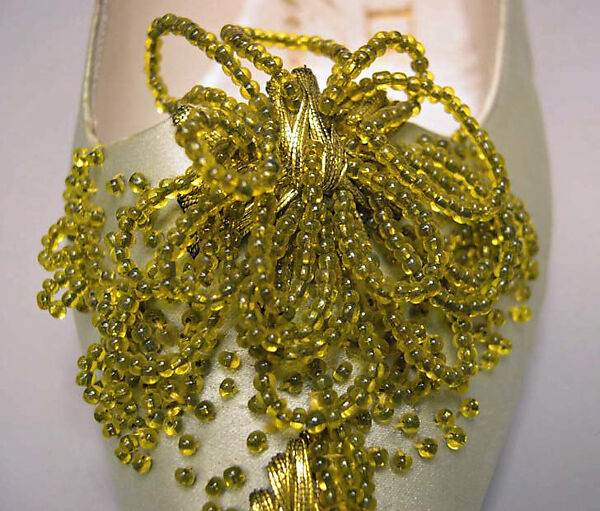 Evening shoes, House of Dior (French, founded 1946), silk, leather, glass, metallic thread, French