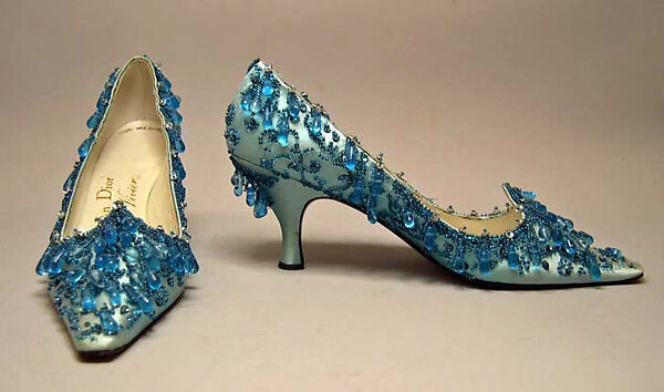 Evening shoes, House of Dior (French, founded 1946), silk, leather, glass, French