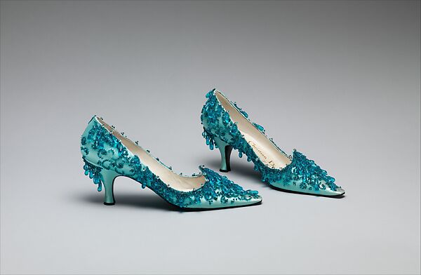 Evening shoes, House of Dior (French, founded 1946), silk, leather, glass, French 