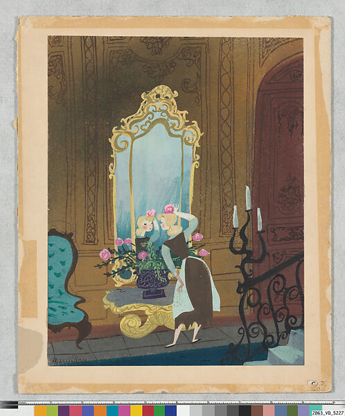 Concept Art for Cinderella (1950): Cinderella in front of a mirror, Mary Blair, Gouache, graphite, and ink on board, American 