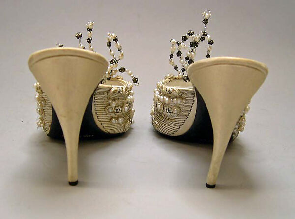 Evening slippers, House of Dior (French, founded 1946), silk, leather, metallic thread, plastic, glass, French