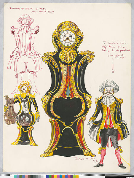 Cogsworth, concept art for Beauty and the Beast (1991), Peter J. Hall, Watercolor, marker, and graphite on paper, American 