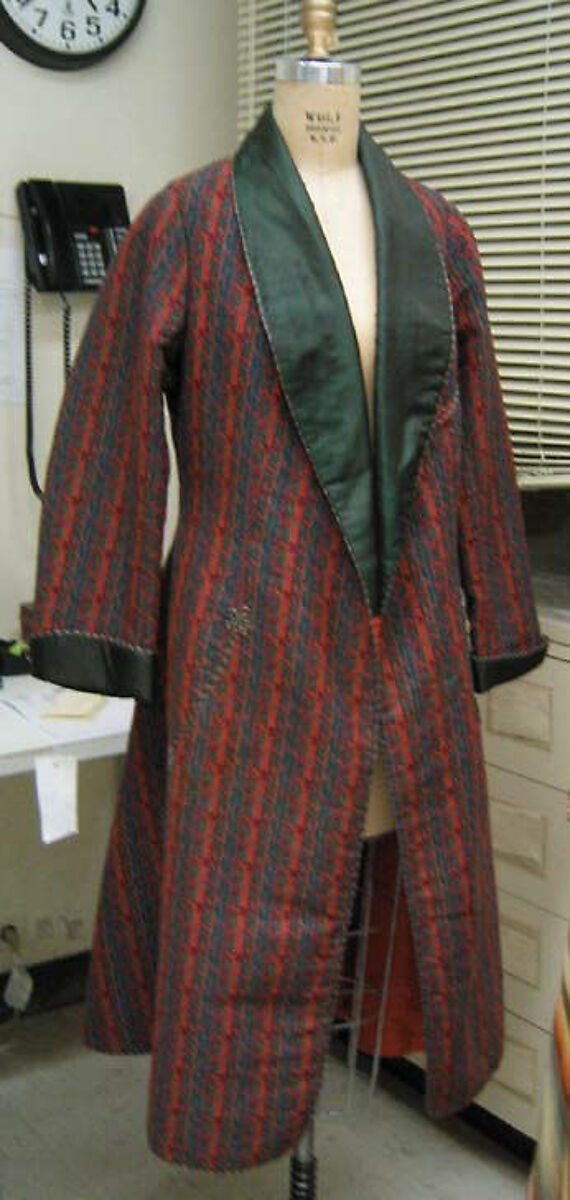 Smoking jacket, wool, silk, American