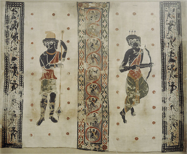 Textile Fragment with Artemis and Actaeon(?), Linen and wool; tapestry and plain weave, Byzantine (Akhmim (?), Egypt)