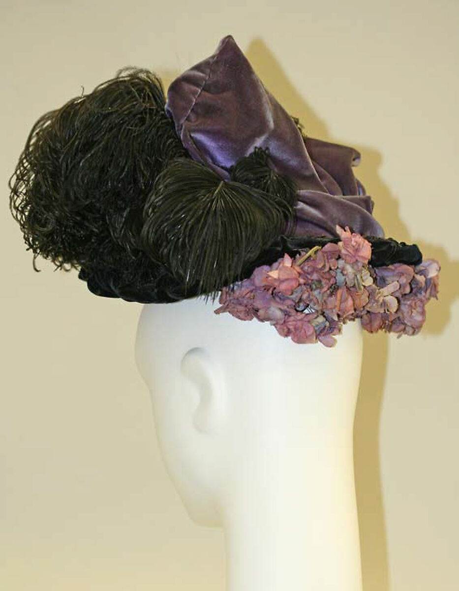 Hat, silk, feathers, American