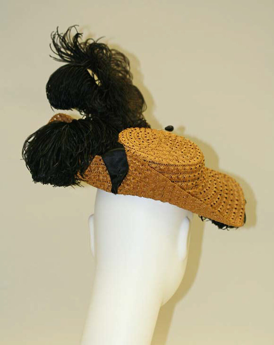 Hat, straw, feathers, silk, French
