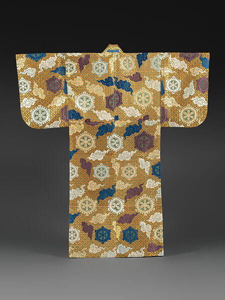 Noh Costume (Karaori) with Dharma Wheels and Clouds, Twill-weave silk with silk supplementary weft patterning, Japan