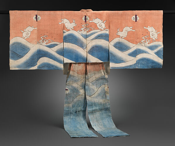Kyōgen Suit (Suō) with Rabbits Jumping over Waves