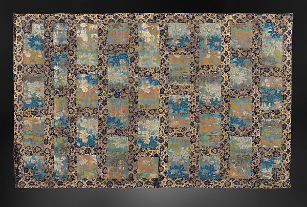 Nine-Panel Kesa (Buddhist Monk’s Vestment) with Chrysanthemums and Stylized Flowers, Twill-weave silk with silk- and gold-thread supplementary weft patterning, Japan 