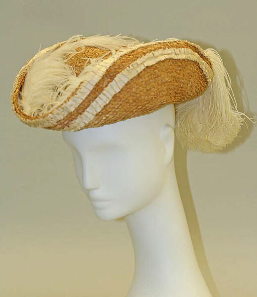 Hat, straw, silk, feathers, American or European 