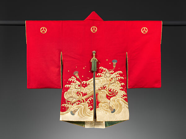 Daimyo Firefighter’s Ensemble (Kaji shōzoku) for Samurai Woman, Wool (rasha) with satin-weave silk appliqué and silk- and gold-thread embroidery, Japan