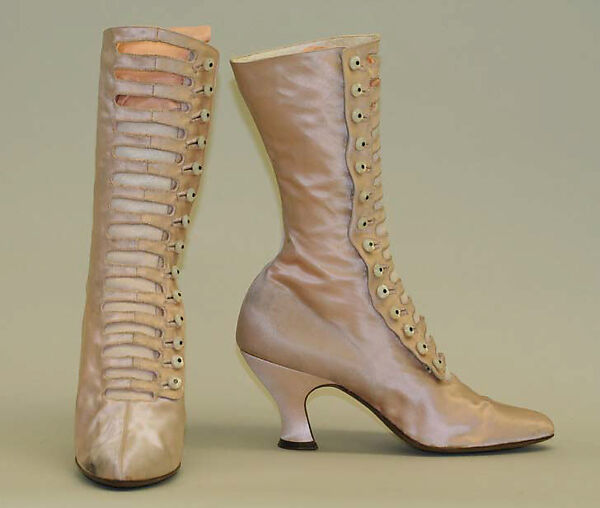 Boots, silk, leather, American 