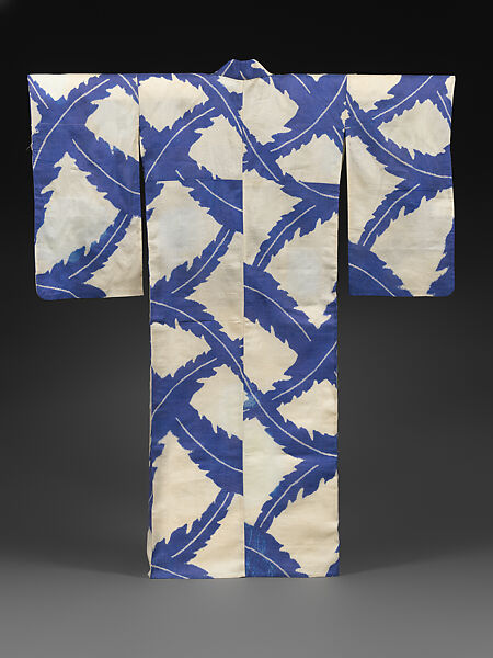 Summer Kimono with Banana Leaves, Kōbai silk with stitch-resist dyeing, Japan