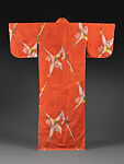 Meisen Kimono with Origami Cranes (Orizuru), Plain-weave silk in all-weft ikat (yokosō-gasuri), Japan