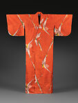 Meisen Kimono with Origami Cranes (Orizuru), Plain-weave silk in all-weft ikat (yokosō-gasuri), Japan