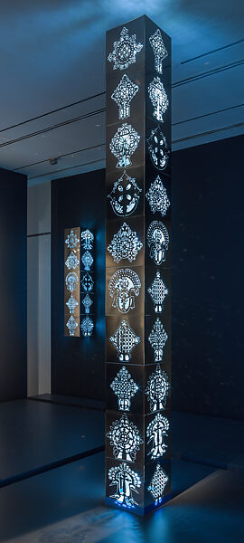 Aberash | አበራሽ | You Give Light II, Tsedaye Makonnen (Ethiopian-American, born 1984), Mirrored stainless steel, plexiglass, LED tubes, and assembly bolts and nuts 