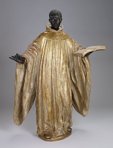 Saint Benedict of Palermo, Attributed to José Montes de Oca (Spanish, 1675–1750), Polychrome and gilt wood, glass 