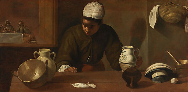 Kitchen Maid with the Supper at Emmaus, Velázquez (Diego Rodríguez de Silva y Velázquez) (Spanish, Seville 1599–1660 Madrid), Oil on canvas 