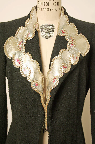 Evening coat, Elsa Schiaparelli (Italian, 1890–1973), wool, leather, glass, French
