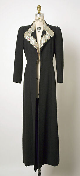 Evening coat, Elsa Schiaparelli (Italian, 1890–1973), wool, leather, glass, French 