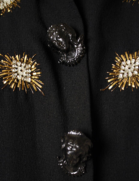 Evening jacket, Elsa Schiaparelli (Italian, 1890–1973), rayon, metallic thread, plastic (cellulose nitrate, phenolic resin), French