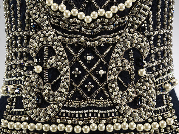 Dress, House of Balmain (French, founded 1945), silk-synthetic, pearls, crystals, metallic beads, French