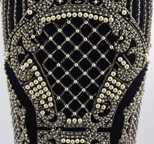 Dress, House of Balmain (French, founded 1945), silk-synthetic, pearls, crystals, metallic beads, French