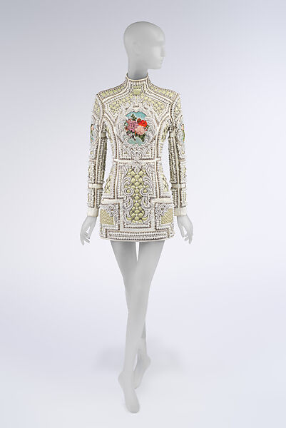 Dress, House of Balmain (French, founded 1945), leather, glass, plastic, silk, cotton, metal, French 