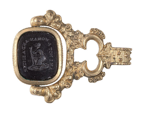 Double-Sided Antislavery Seal Set into a Fob, Josiah Wedgwood  British, Engraved gems; gilded metal setting, British