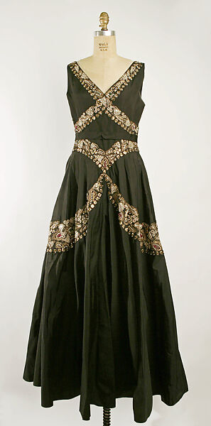 Evening dress, Mainbocher (French and American, founded 1930), silk, metallic thread, beading, French 