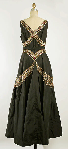 Evening dress, Mainbocher (French and American, founded 1930), silk, metallic thread, beading, French