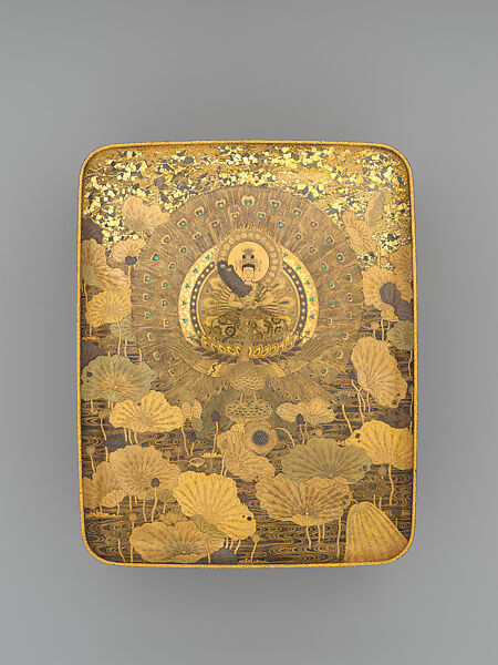 Sutra Box with The Peacock Wisdom King, Attributed to Shirayama Shōsai 白山松哉 (Japanese, 1853–1923), Lacquered wood with gold and silver togidashimaki-e, gold and silver foil applications, and mother-of-pearl inlay, Japan