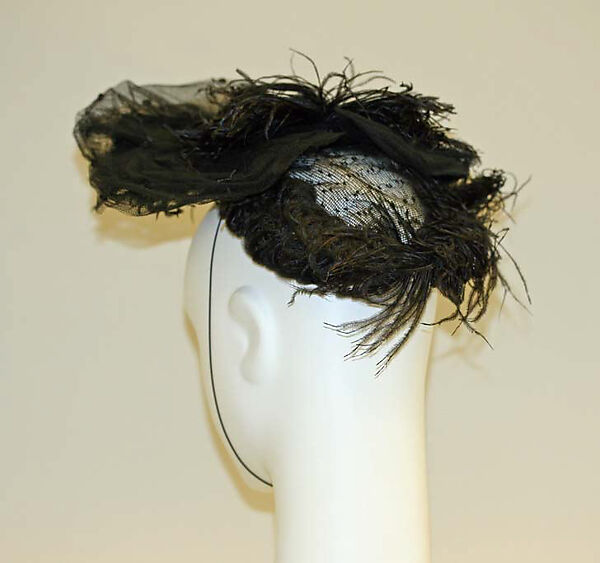 Evening hat, Bergdorf Goodman (American, founded 1899), cotton, silk, feathers, plastic, American