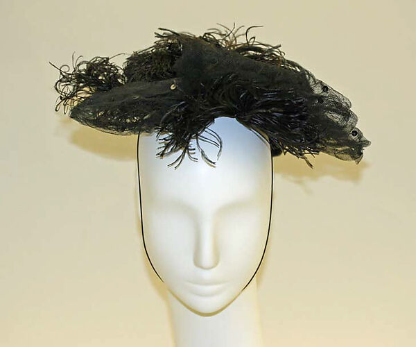 Evening hat, Bergdorf Goodman (American, founded 1899), cotton, silk, feathers, plastic, American 