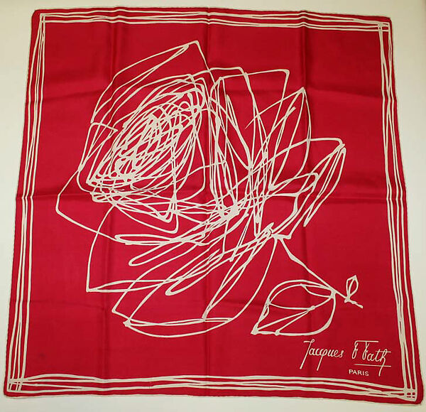 Vintage 1950s Jacques Fath Paris Silk Twill Scarf Modernist Rose Flowers  30.5 Inch