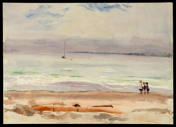 Sea with Boat & Figure, Pride's Crossing, Emily Sargent (1857–1936), Watercolor, American 