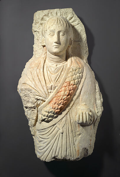 Funerary Figure of a Woman, Limestone, gesso, pigment, Coptic (Egypt) 