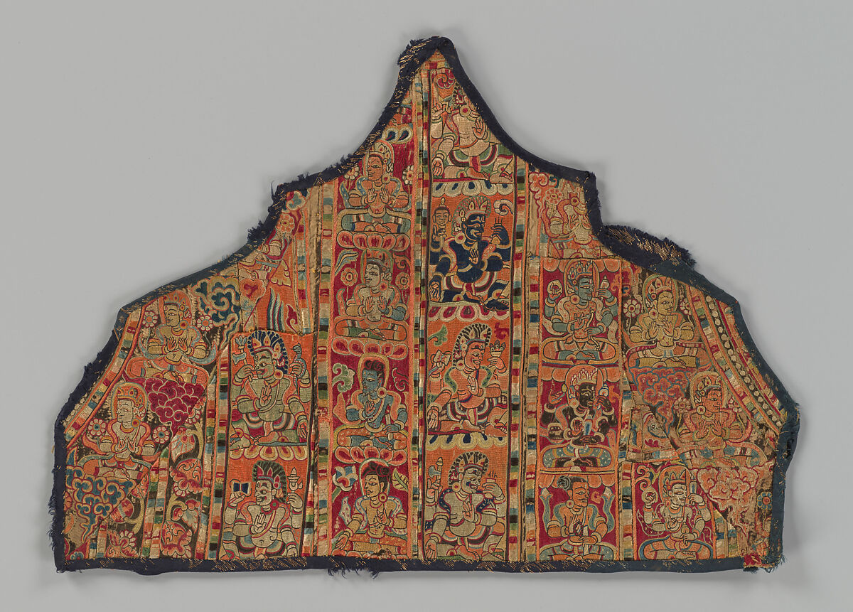 Temple banner with Brahmanical deities and ascetics, Embroidered silk on cotton ground, Nepal 