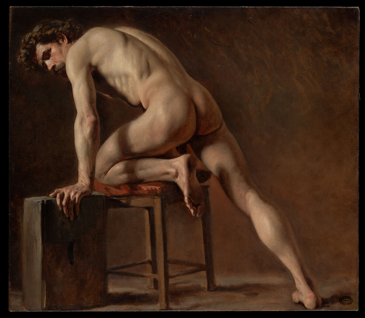 Study of a Nude Man, Attributed to Gustave Courbet (French, Ornans 1819–1877 La Tour-de-Peilz), Oil on canvas 