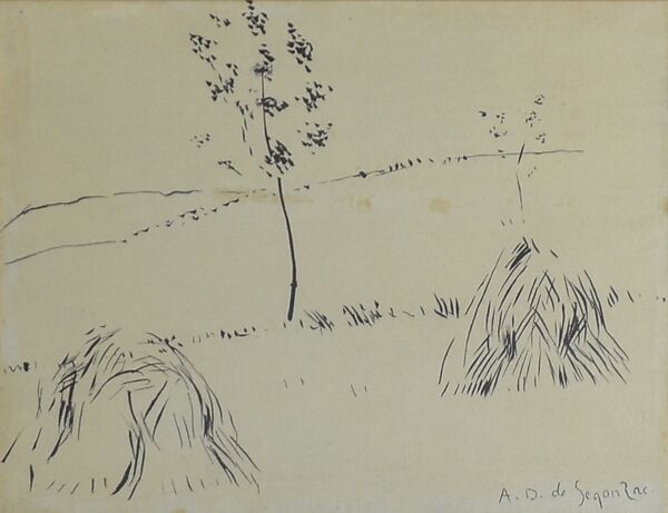 Haystacks and Trees, André-Dunoyer de Segonzac (French, Boussy-Saint-Antoine 1884–1974 Paris), Pen and ink on paper 