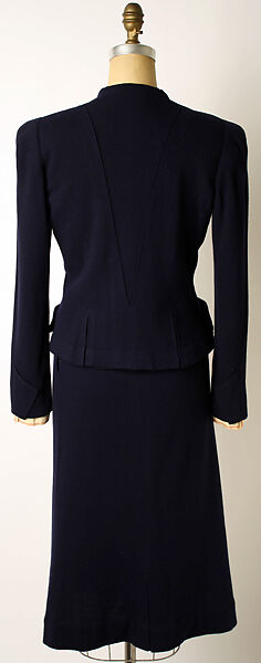 Suit, Lucien Lelong (French, 1889–1958), wool, silk, cotton, plastic, French