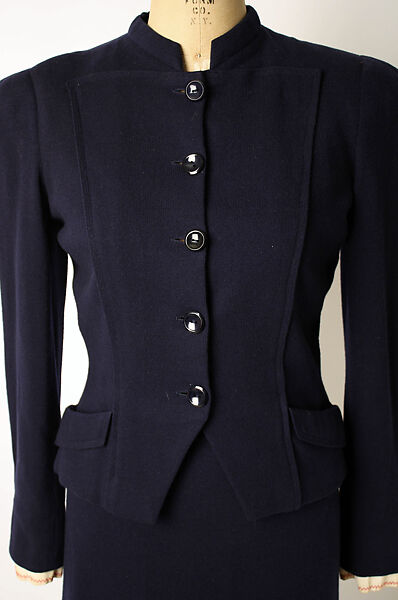 Suit, Lucien Lelong (French, 1889–1958), wool, silk, cotton, plastic, French