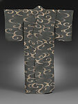 Summer kimono with waves, rinted plain-weave crepe silk, Japan