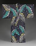 Meisen summer kimono with banana leaves and snowflakes, Plain-weave silk warps with twisted silk wefts in all-weft ikat (yokosō-gasuri), Japan